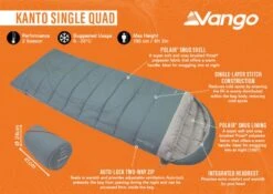 Vango Kanto Single Quad Sleeping Bag - Mineral Green -Vango kanto single quad topo spec image